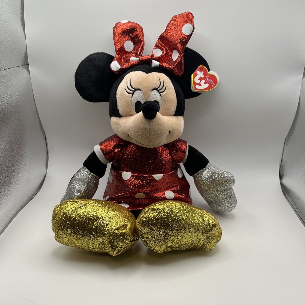 Disney Minnie Mouse TY's Beanie Baby 15" Sparkle Plush Toy Stuffed Animal NWT